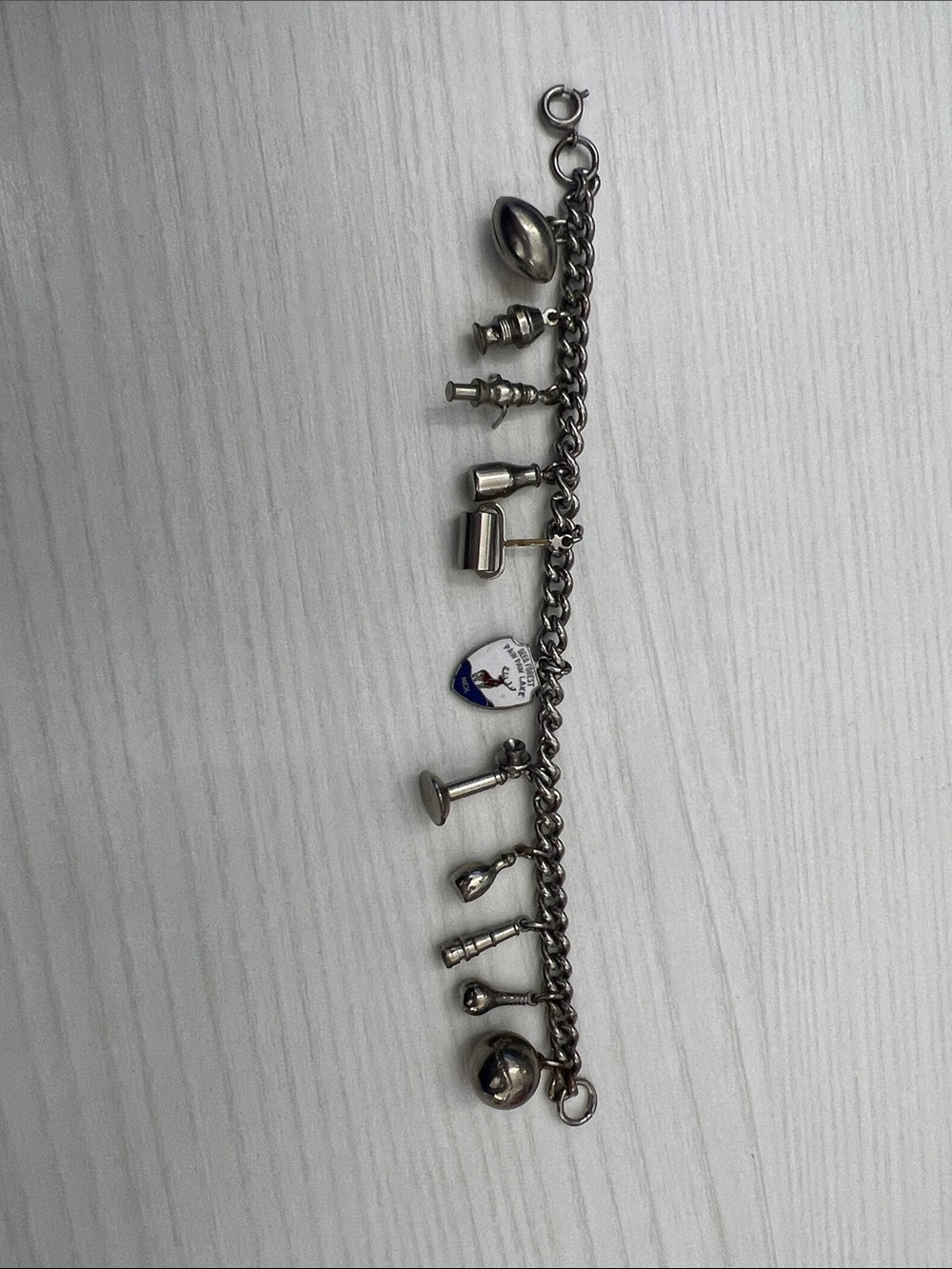 Silver-Tone Travel Charm Bracelet with Enamel Shield Charm - Picture 10 of 13